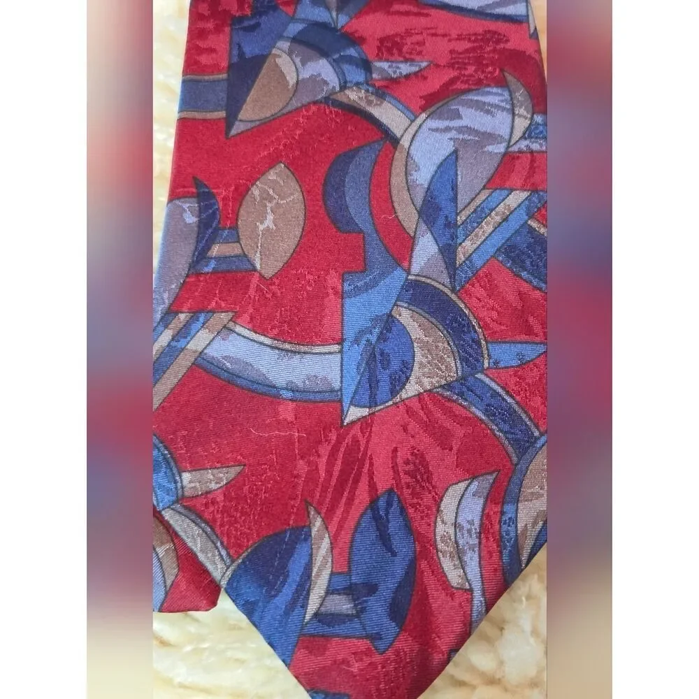J.S.Blank&Co Burgundy Blue Gray Abstract Print 100% SILK Men's Tie